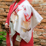camelia cream silk square scarf in cream, coral and pinks