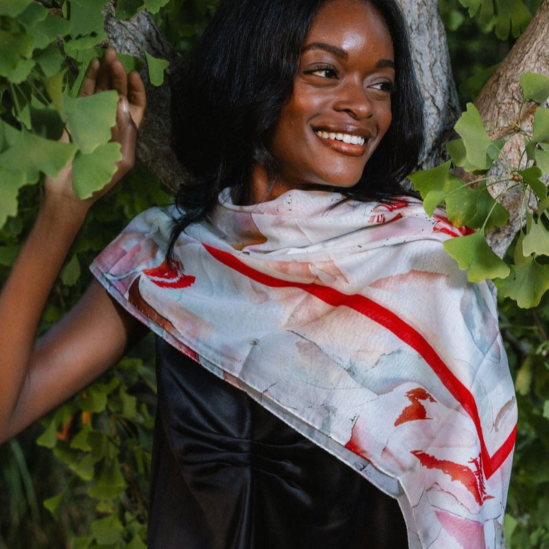 HOT Square Scarf Cream Silk Scarf Camellia Cream Oversized