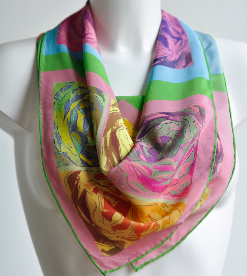 French Roses Small Silk Square Scarf