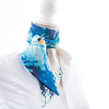 Louis Jane Silk Twilly Scarf treescape design blue green cream