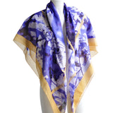 Summer Branches oversized square shawl silk and cotton in Purple and Sand