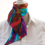 Wild Grasses organic silk twilly ribbon scarf purple teal emerald green red pink front view
