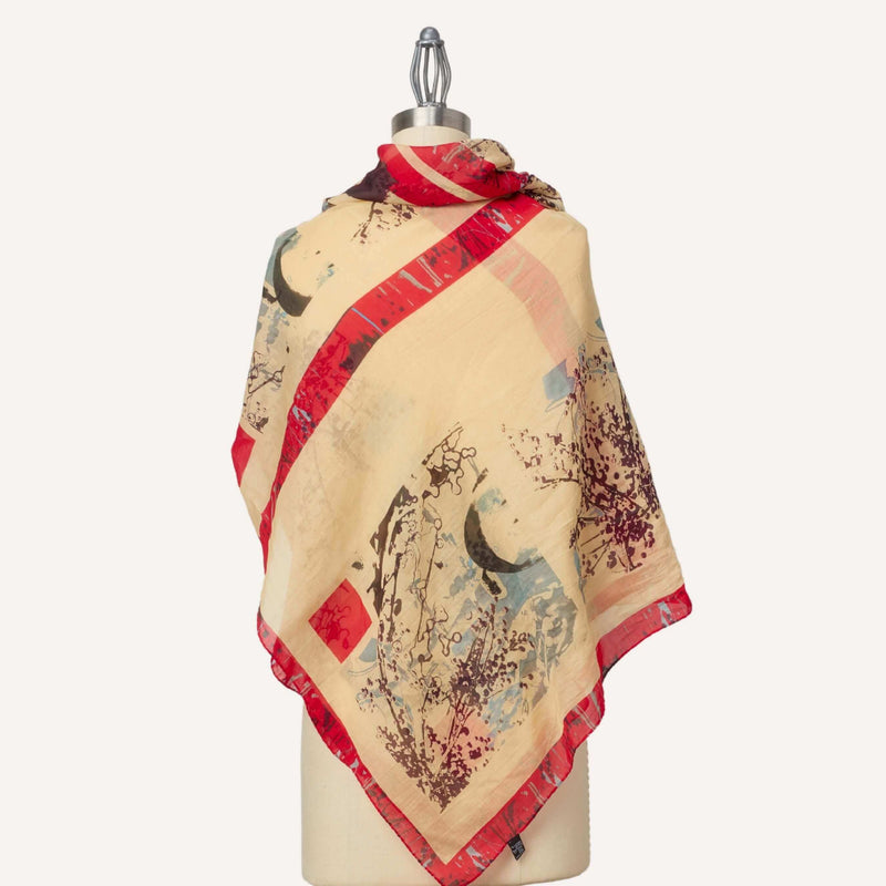 Berica Breeze oversize shawl in crimson and sand colour