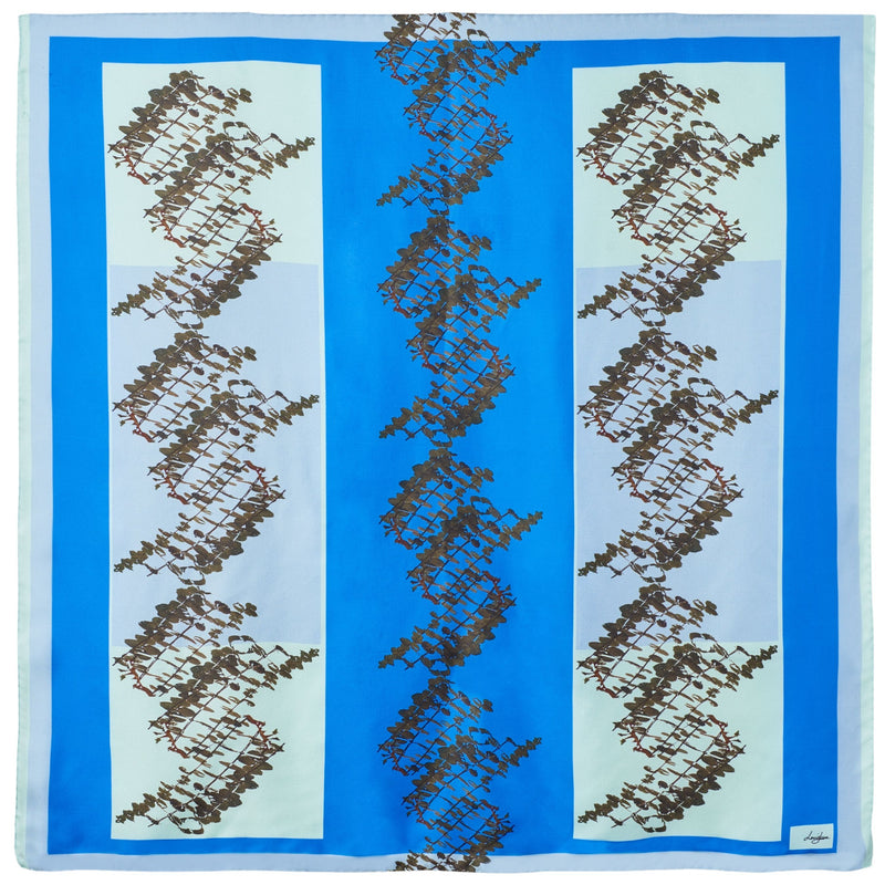 Leaves square scarf large format blues and sea foam colour, flat lay