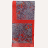 Open Heart long silk satin scarf in red and mineral grey, flat