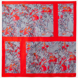 Open Heart large square silk scarf in red and mineral grey