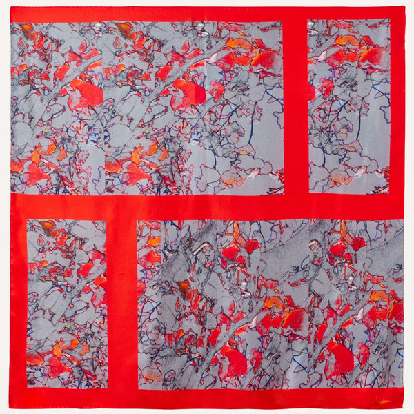 Open Heart large square silk scarf in red and mineral grey