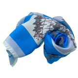 Leaves square scarf large format blues and sea foam colour, twisted