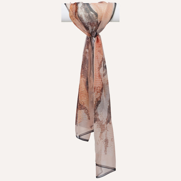 Reef Bark long silk chiffon scarf, tied
