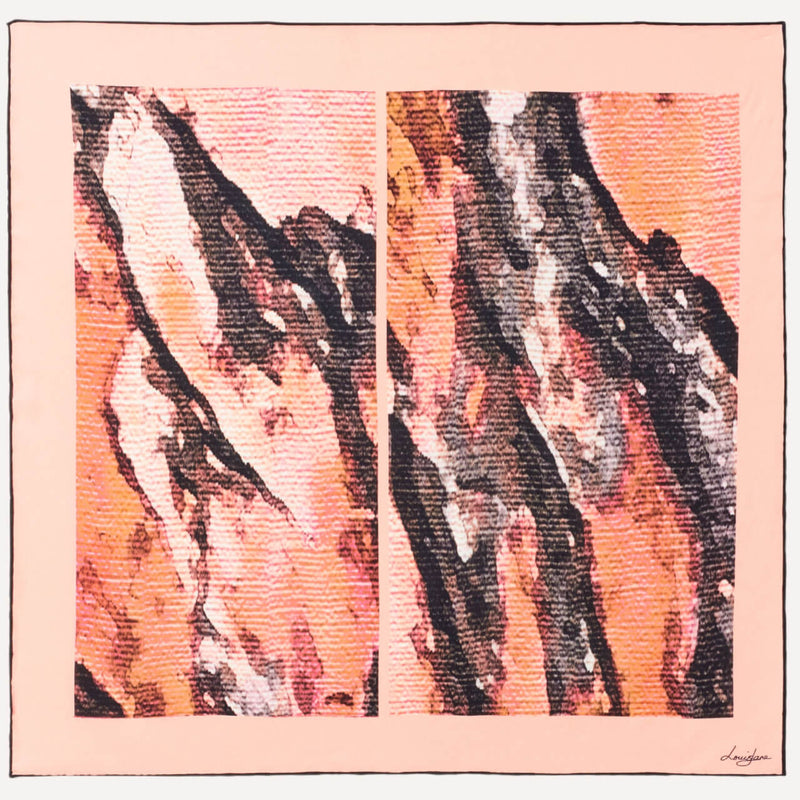 louis jane ReefBark small silk square scarf in coral and black colours
