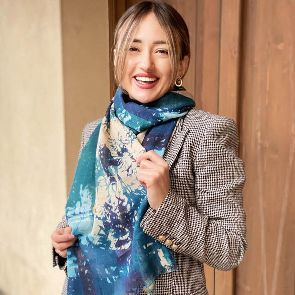 Sciarpa Stola In Puro Cashmere E Seta 70/30 Con Stampa Cavalli - Doppia Faccia - Foto 2