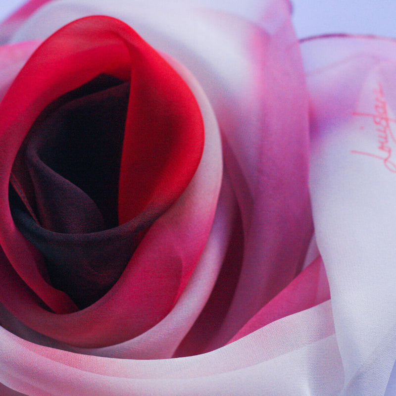 delicate silk chiffon scarf in pink red and white
